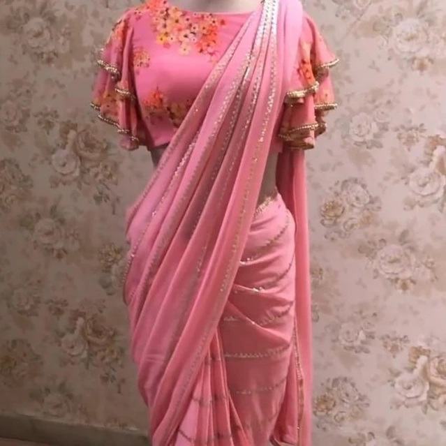 
Georgette heavy saree with sequence work with lace border and blouse for wedding and special occasion  (10000000084693)