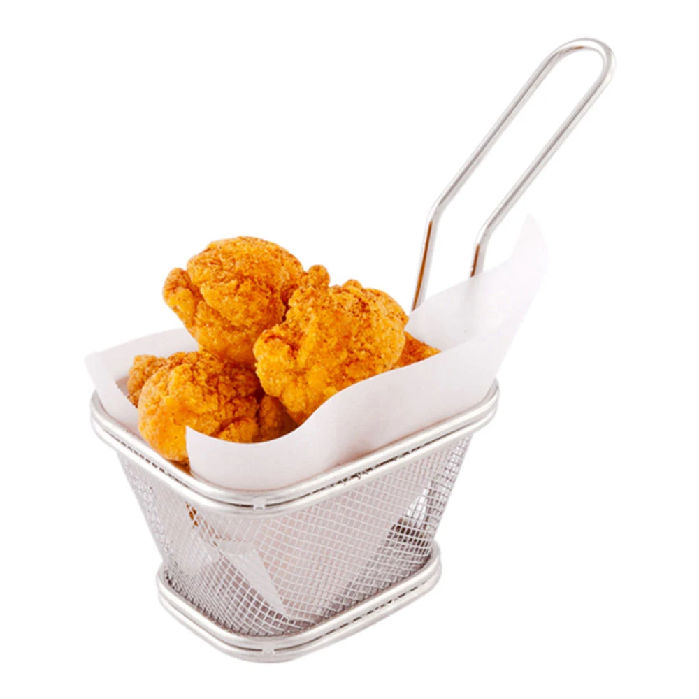 
Square Silver Stainless Steel Small Fryer Basket - 5