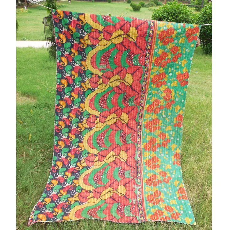 Reversible Bedding Bedspread Decorative Blanket Patchwork Kantha Quilt Manufacturer Indian Throw Handmade Kantha King Size Soft