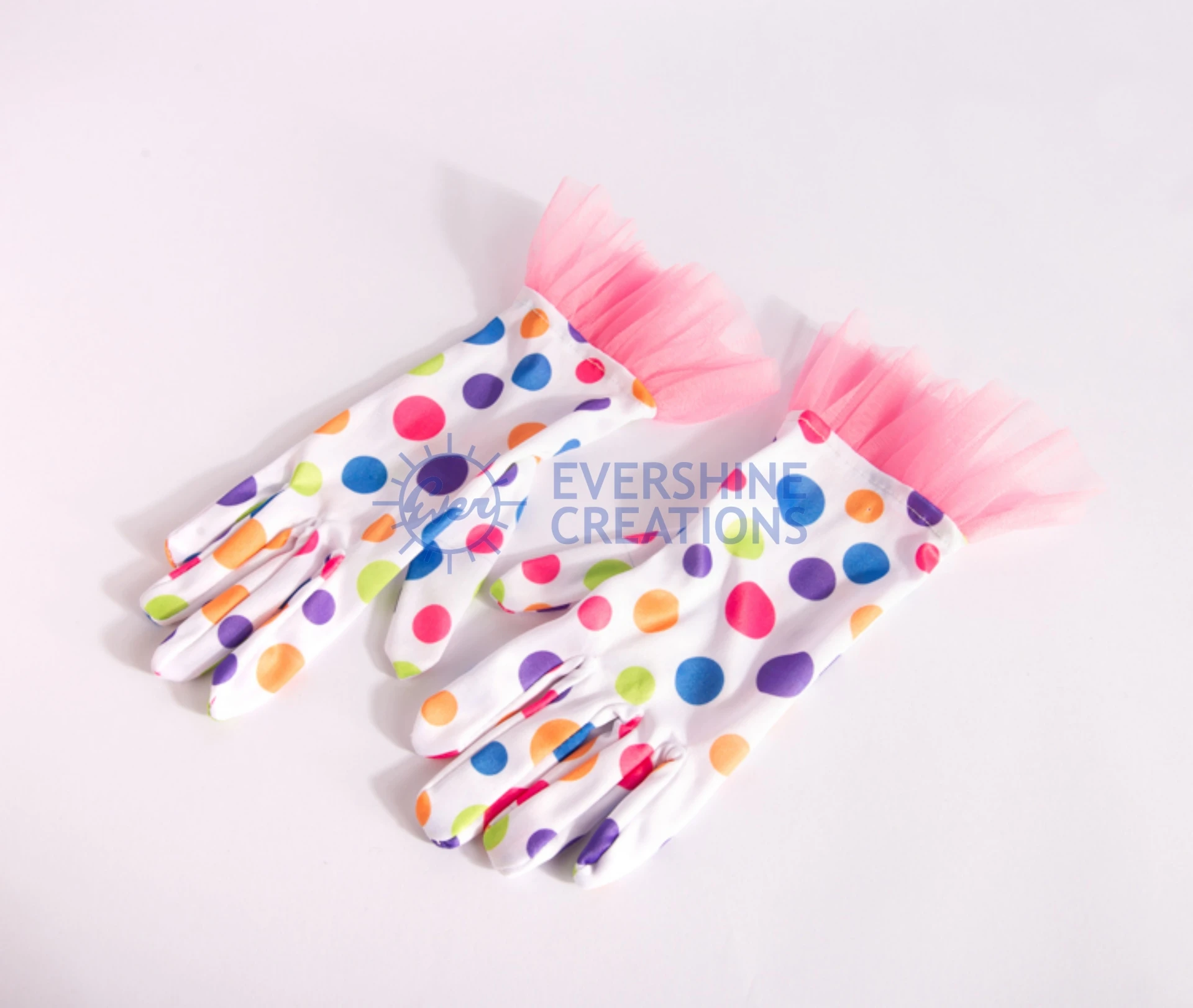 
CARNIVAL FESTIVAL NOVELTY ACCESSORY CHIFFON SATIN GLOVES WITH COLORFUL DOT- HAND GLOVE DOT RAINBOW 