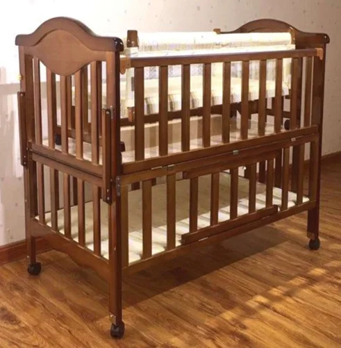 Высококачественная детская кроватка из натурального дерева, детская кроватка с колесами, кроватка для малышей