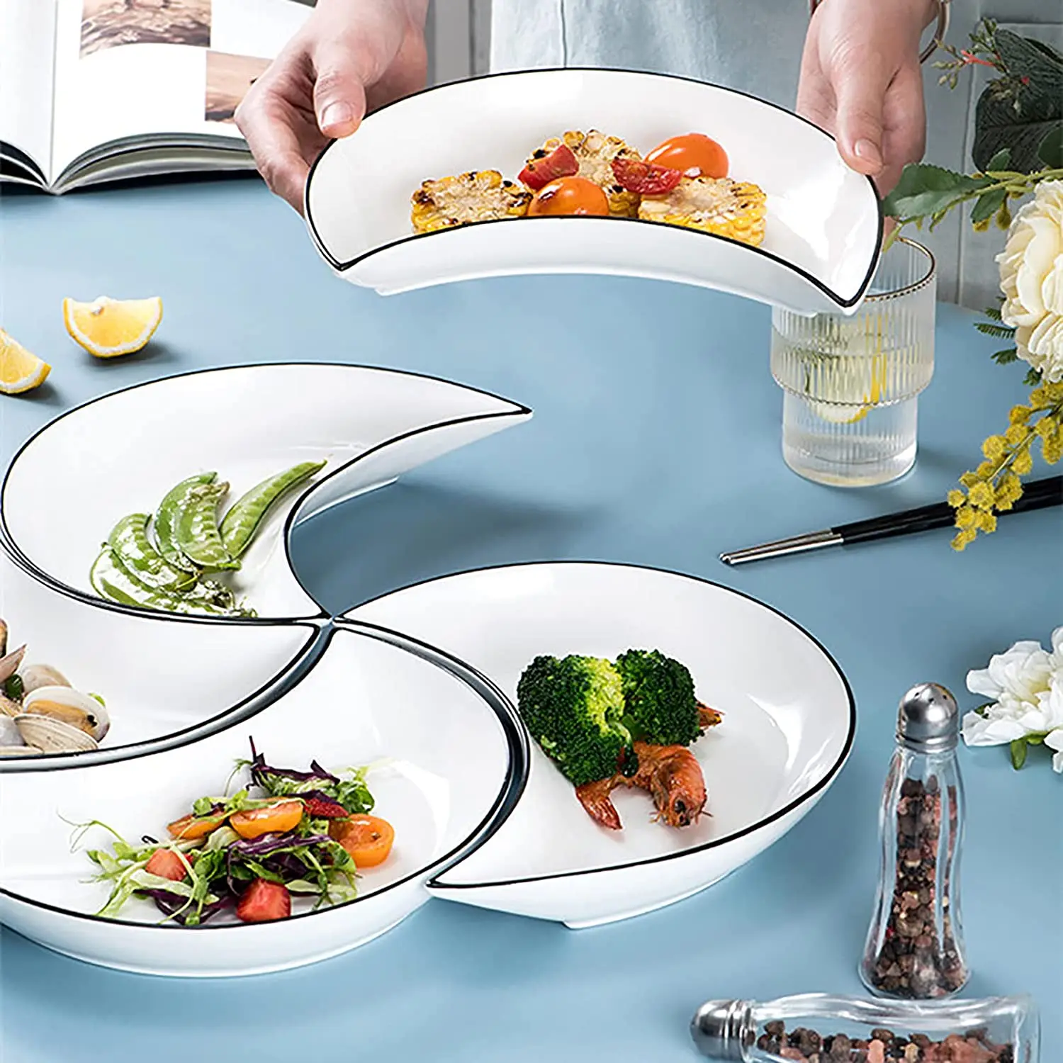 Half Moon Shaped Pasta Plate Ceramic Sushi  Salads  Pasta Cake Breakfast Plate