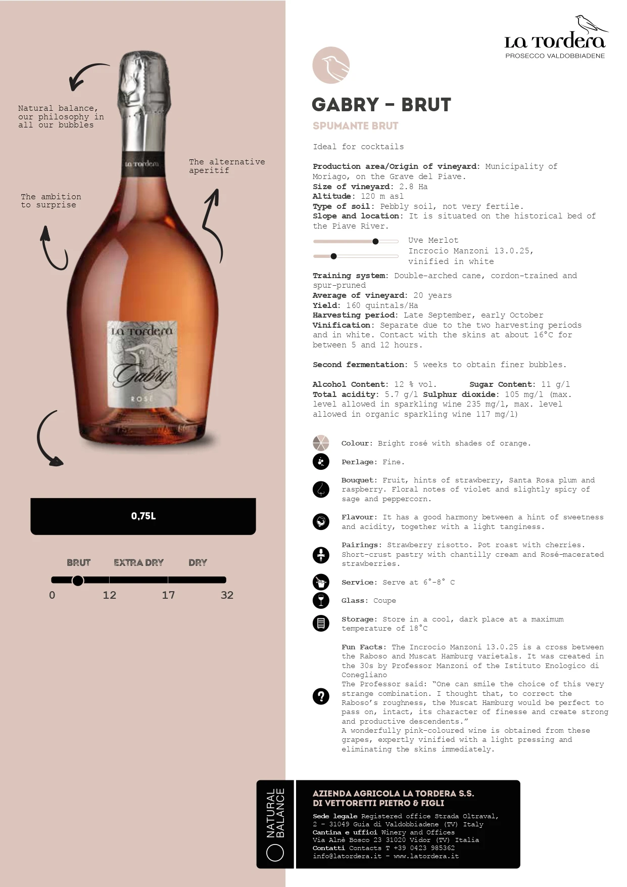 Top Premium Sparkling Wine Rose Brut Gabry in a Glass Bottle  0.75lt for your Aperitif