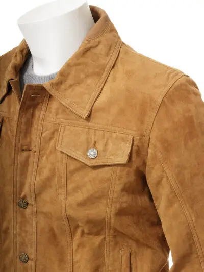 Mens 100% Leather Casual Fitted  Western Trucker Jacket Available in Leather or Suede Finishing