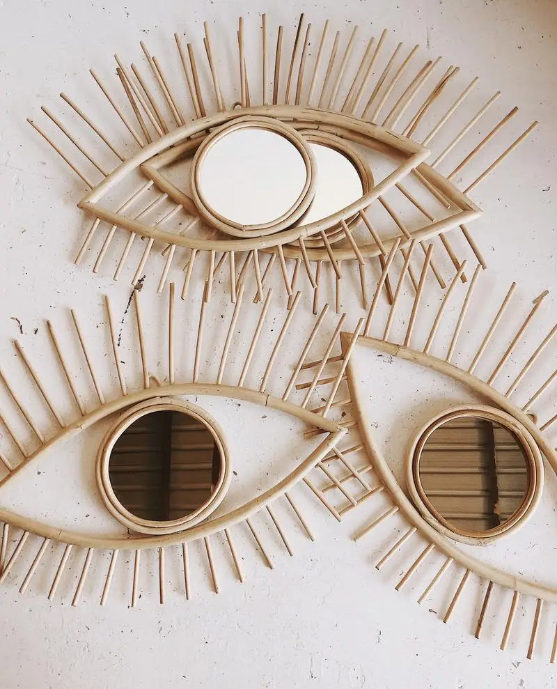 The Best Price For Large Eye Rattan Mirror Natural Cane Eye Mirror Frame Decorative Mirrors +84947900124