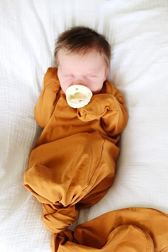 95%Bamboo 5%Spandex Organic very Soft breathable light weight Knitted stretchy premium quality knotted sleeping gown for baby
