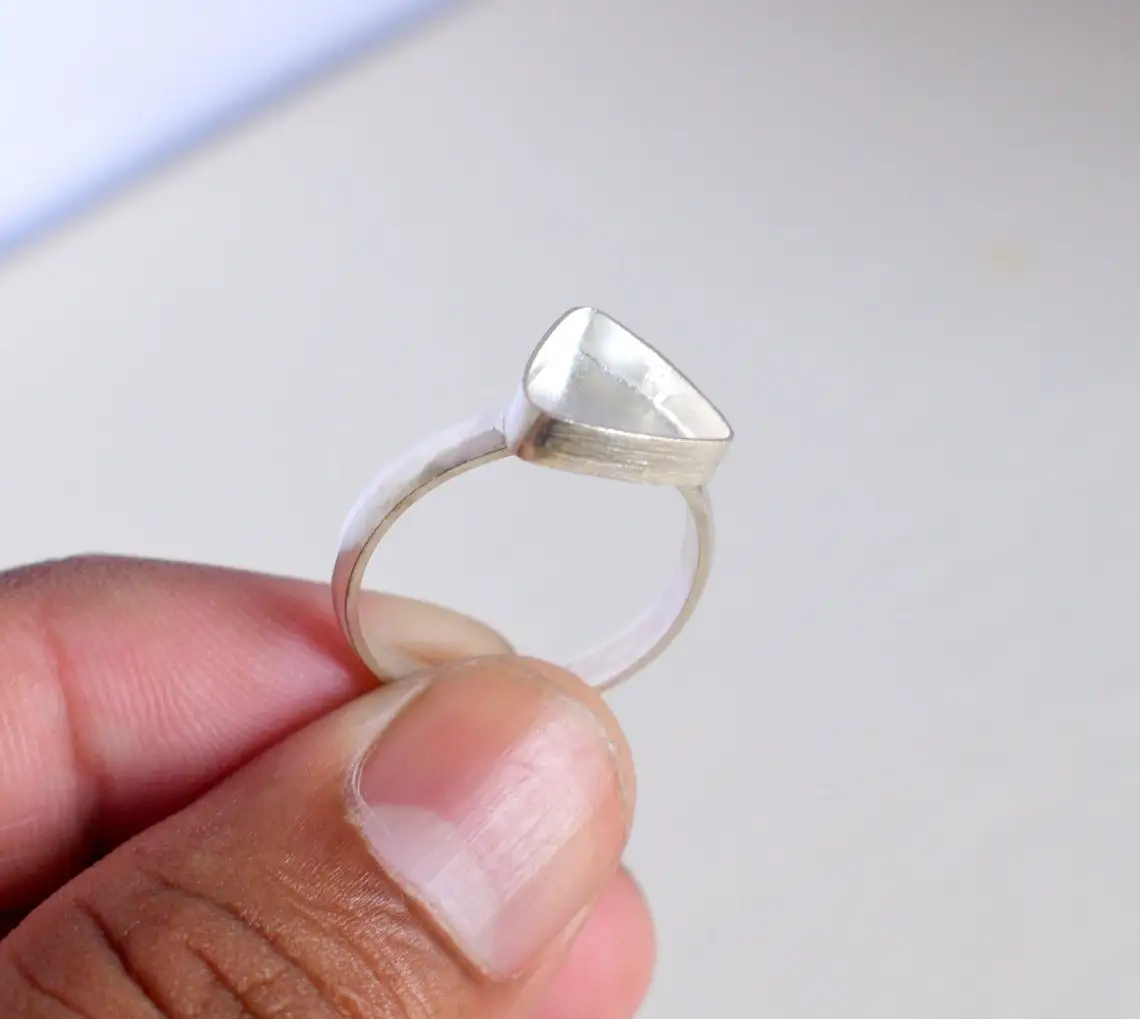 Customized Indian Hand Made Triangle Band 10 MM Collet 925 Sterling Silver Light Weight Blank Setting Ring Fine Jewelry