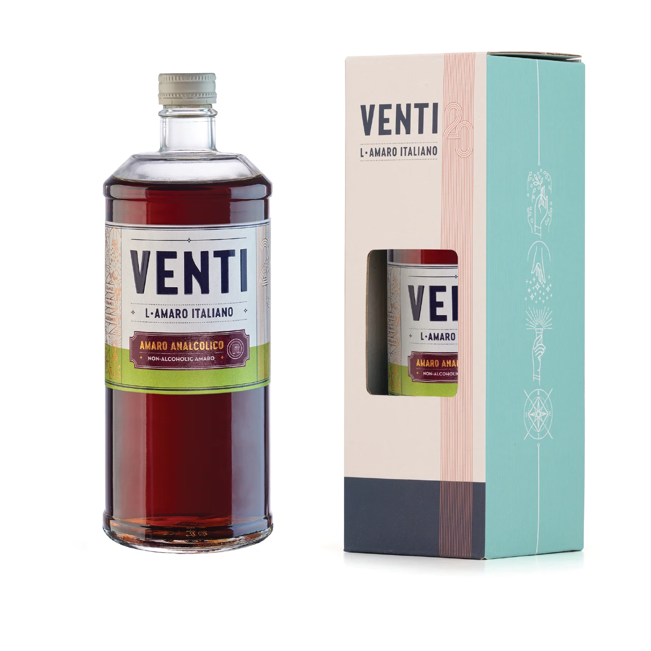Top quality Made in Italy Non alcoholic Bitter Liqueur VENTI box (75cl) for cocktail bars