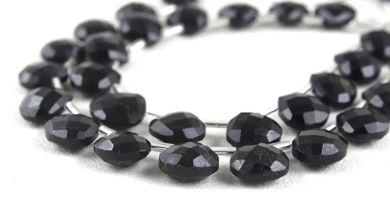 Top Quality 14 Pieces Strand Natural Black Tourmaline Gemstone Faceted Heart Shape Briolette Beads Wholesale