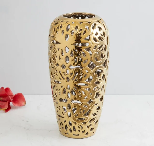 
Wholesale New Design Stellar Celestial Tall Carved Vase Latest Gold Plated Decorative Crystal Vase 