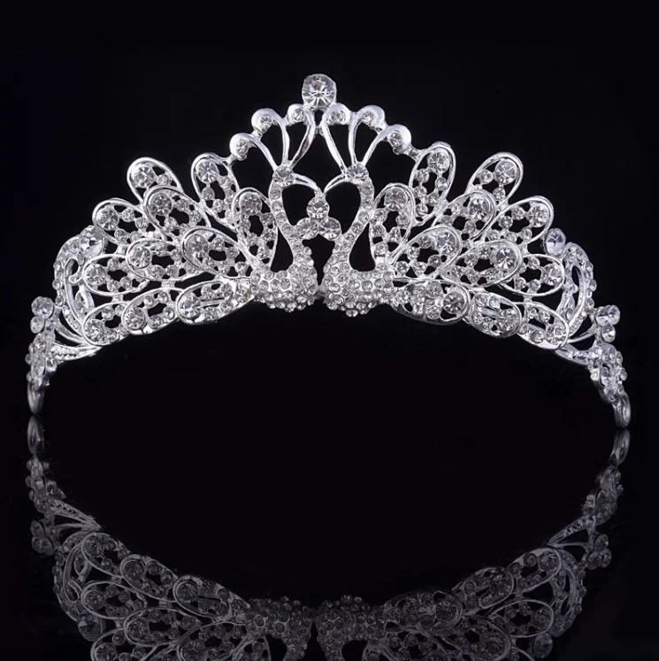 Couple Peacock Crown And Tiara Headpieces With Rhinestone For Bridal Wedding Accessories