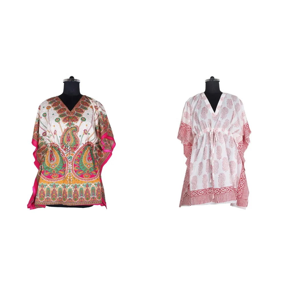 Vintage Style Silk Printed Short Kaftan