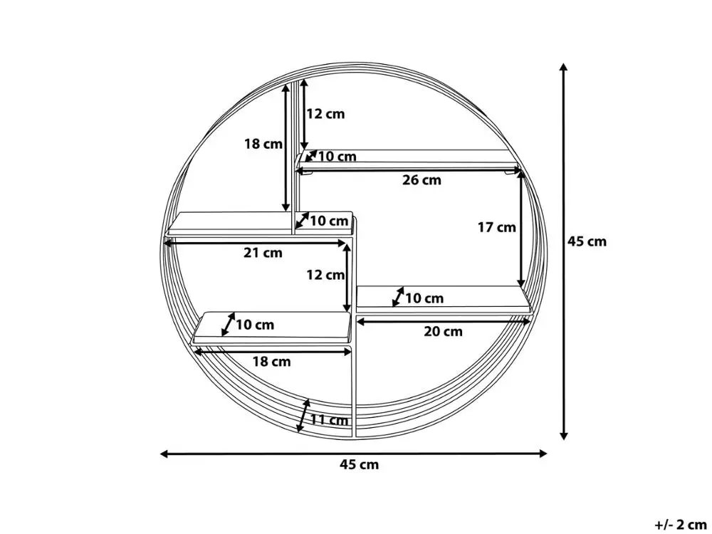 Living Room Industrial Metal Round Wall Book Shelf Black Finish With Light Wooden Slaves