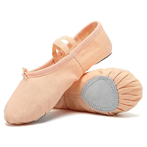 Girls Ballet Slippers Split Sole for Kids Dance Shoe Colour Soft Cotton Stretch Elastic Canvas Child Pink Brown Genuine Leather