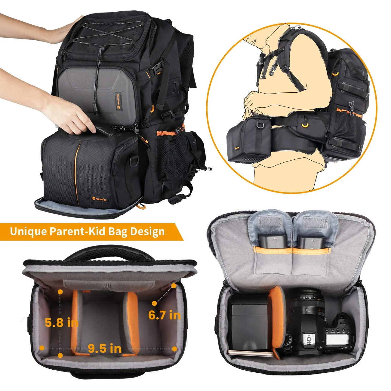 
Pro 2 Bags in 1 Camera bag Large with 15.6