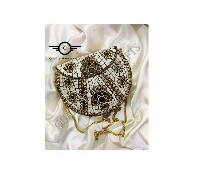 2021 Hot Selling Women Summer Beach Mosaic Metal Round Hand Handbag / Clutch Bag /ladies purse