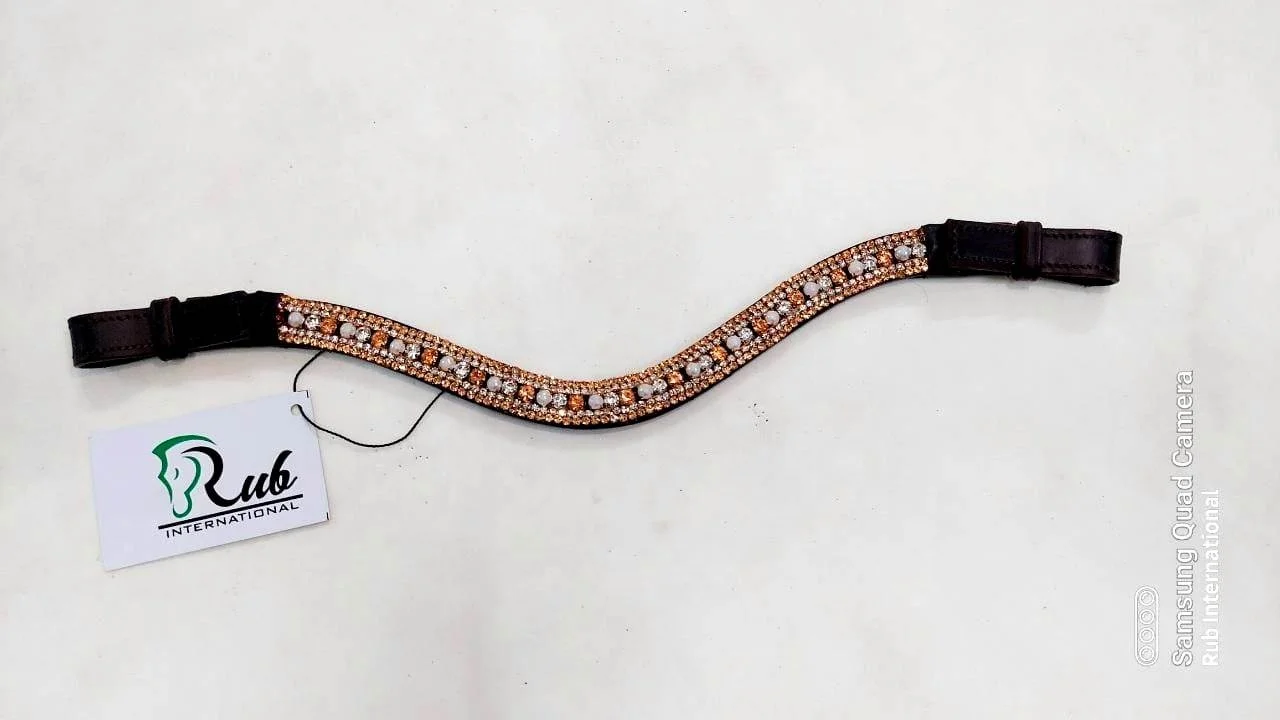 Supper Five Row Designer and Portable Guanine Leather Based Designer Brow band Black and Brown Leather stone crystals brow band