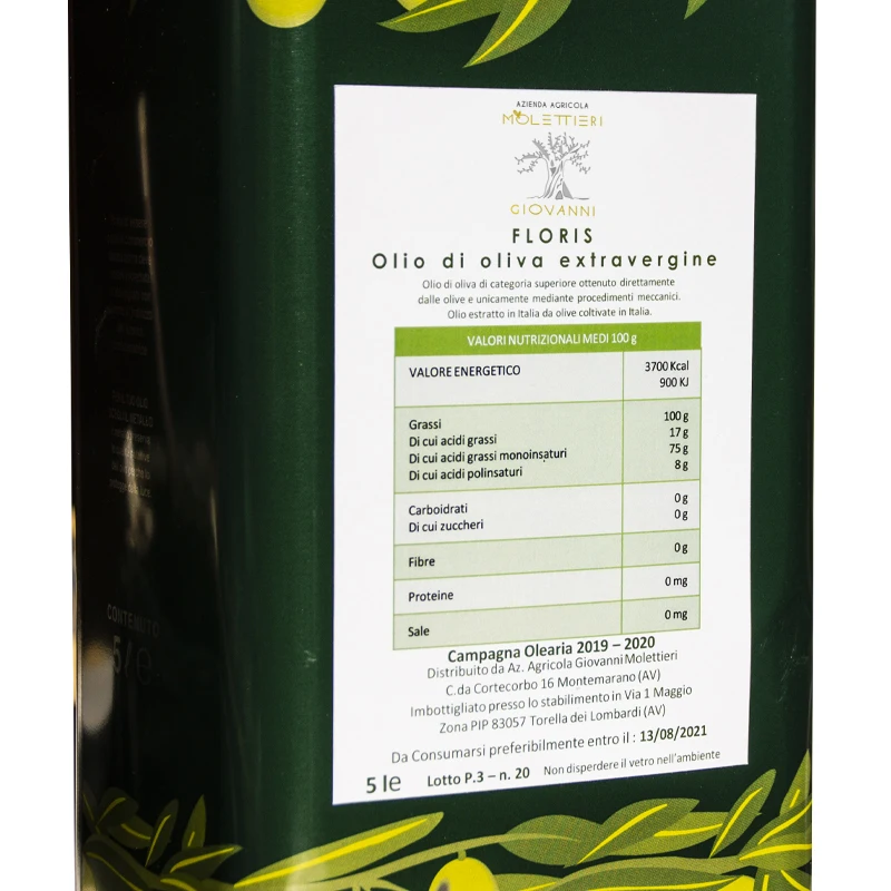 Olive Oil extra virgin  Italian Food Campania Cold pressed 5 liters  Tin or plastic