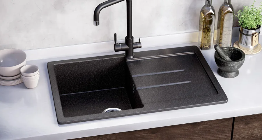 Durable kitchen sink single bowl ULGRAN U-507 reversible, composite rectangular color kitchen sink