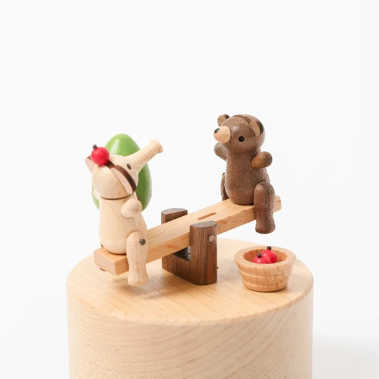 [1] Wooden Seesaw  Musical Box Elephant Bear music boxes