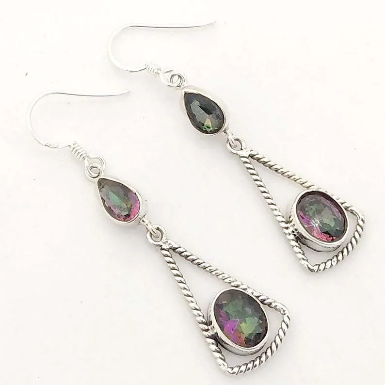 
beautiful mystic topaz quartz faceted cut gemstone 925 solid sterling silver earring jewelry wholesale price 