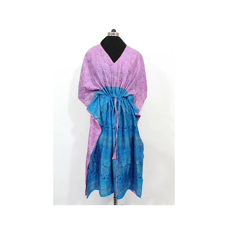 Women Pure Silk Sari Printed Kimono Summer Wear Long Maxi Dress Beach Cover Up Shrug Gypsy Kimono Robe Handmade Women Kimono