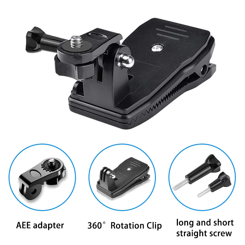 Factory Price Action Camera Accessories 360 Degree Rotation Clip with adapter and screw(2pcs) for Gopros hero 8 7 6 5 4 3+ 3 2 1