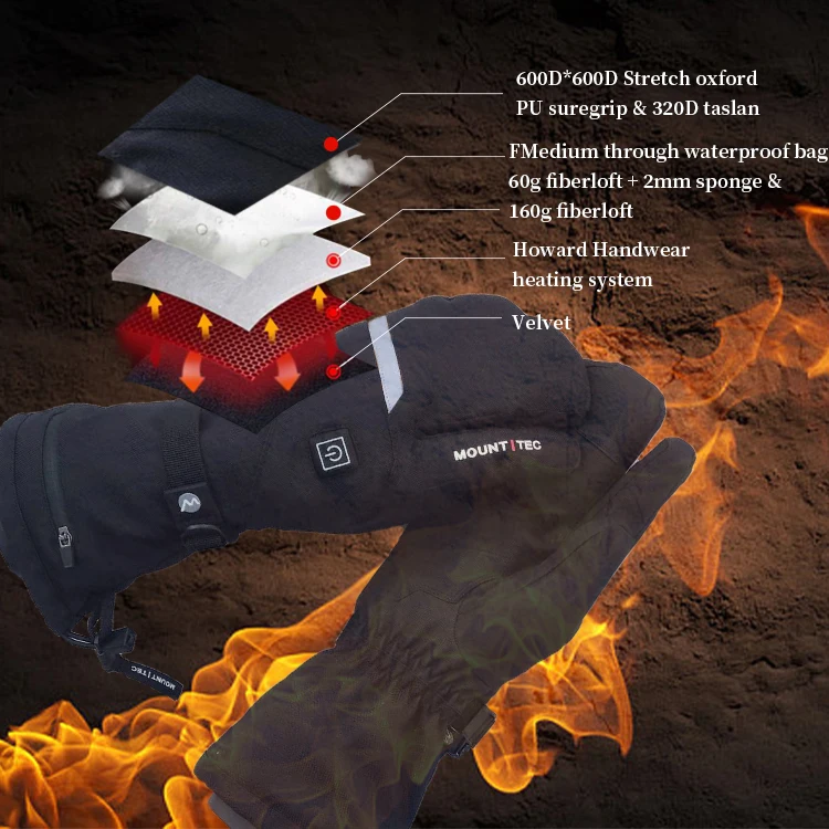 Thermal Men Winter Sport Thinsulate Heated  Waterproof Touch Screen Ski Gloves Ski Mittens