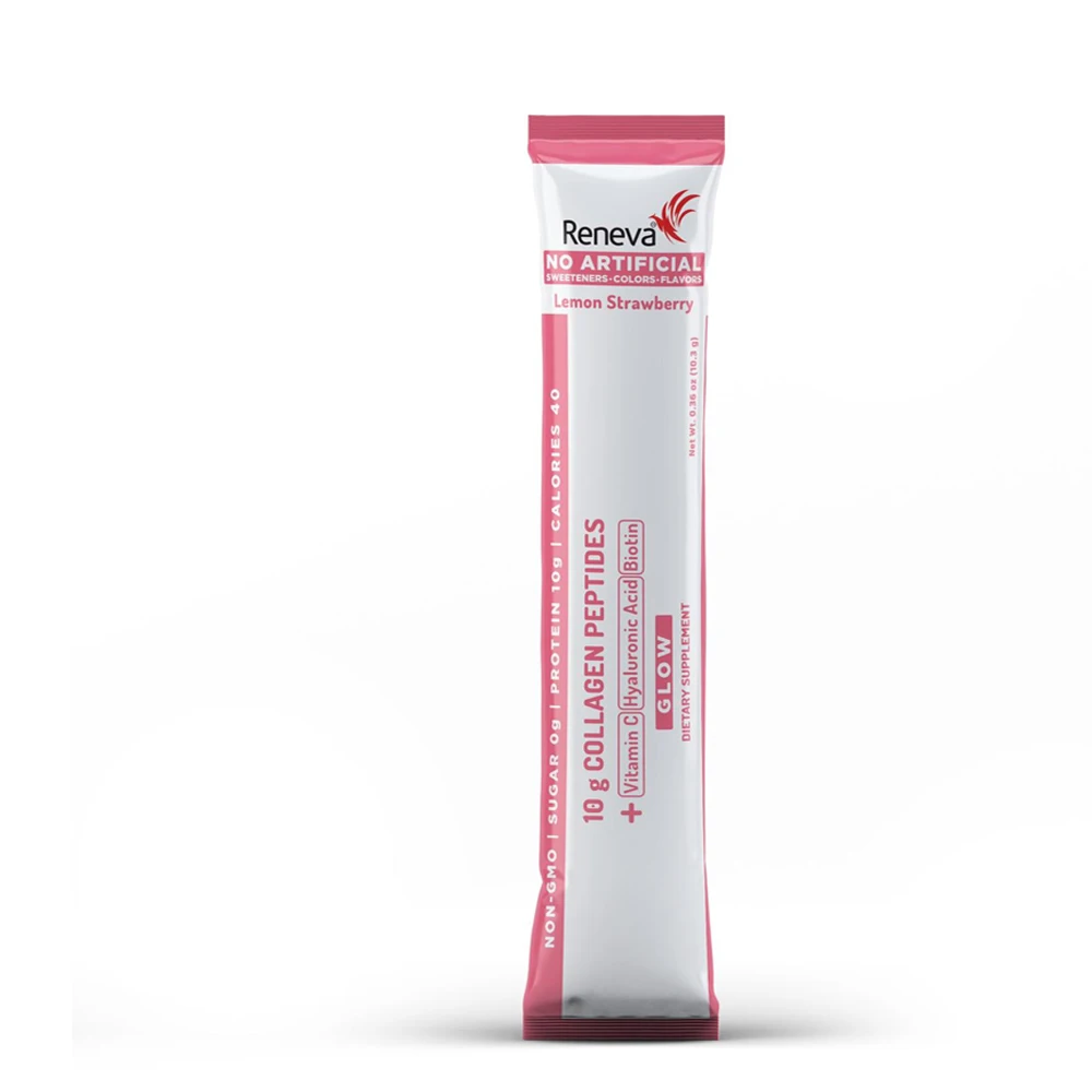 
Reneva Collagen Protein Powder 10g Powder Supplements Stick Pack Vitamin C Lemon Strawberry B12 B6 Zero Sugar with 40 calories 