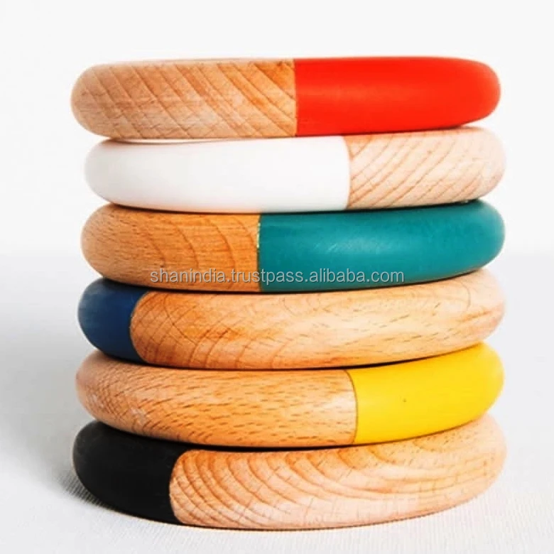 Fashion Bangles Resin and Beech wood joint Bangle for women and girls