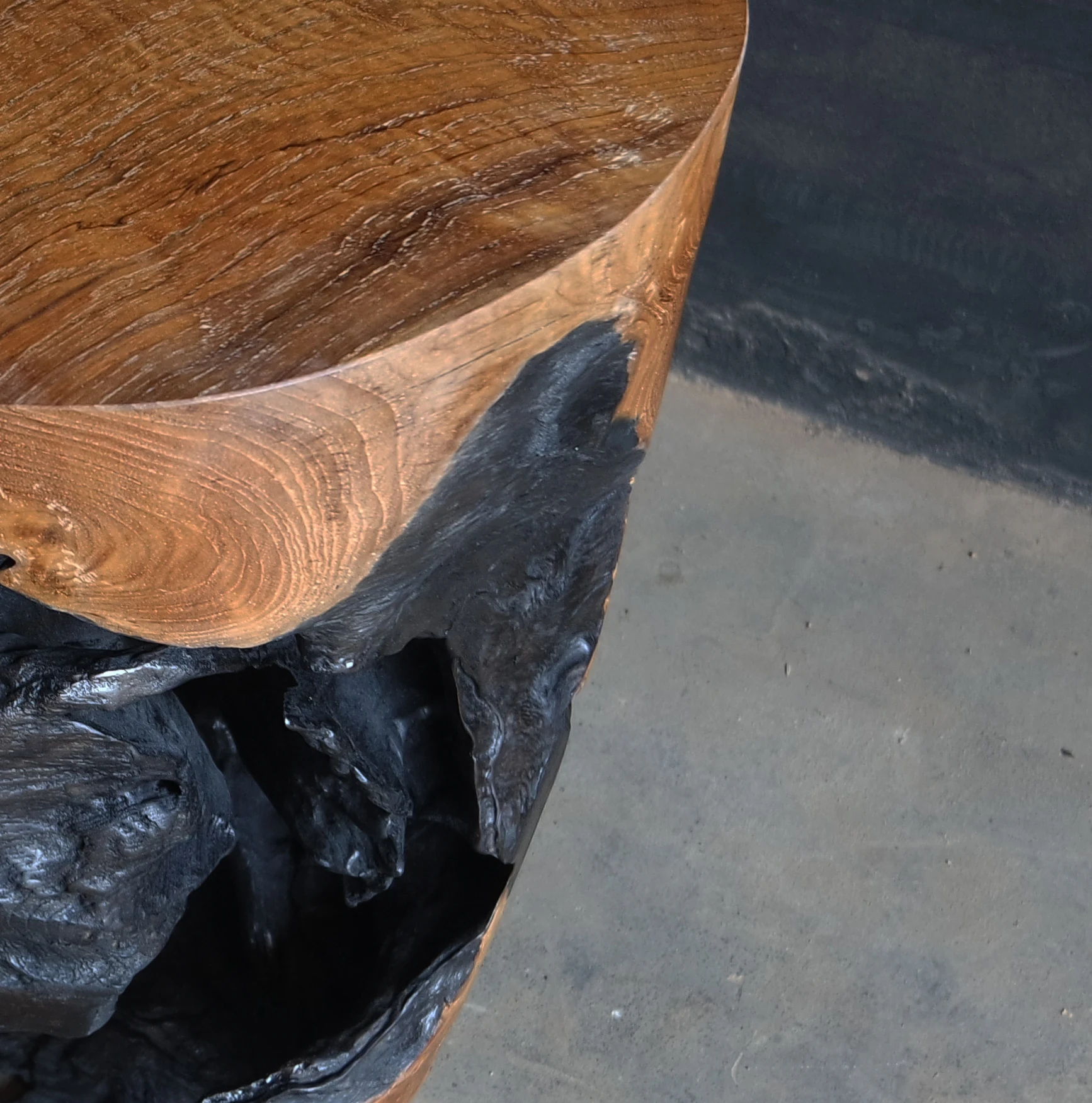 Organic Live Edge Round Teak Root Stool End Table