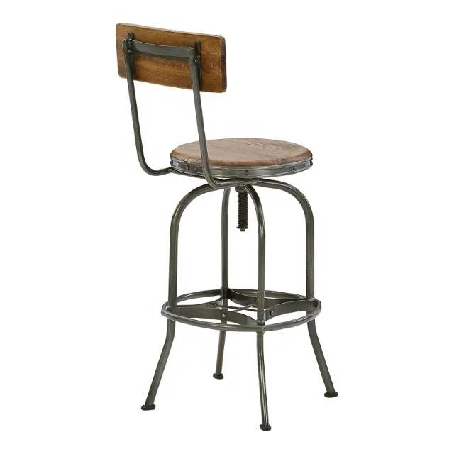 Industrial & Vintage iron Metal with wooden seat and back Bistro bar stool and chair