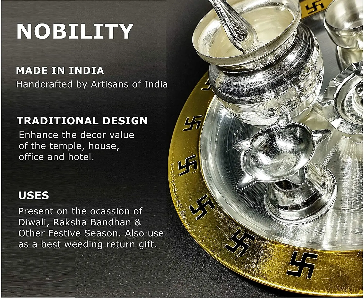 Набор из золотистого и серебристого покрытия с надписью «благородство» для фестиваля этнические изделия «пуха Тала» Diwali дома храма свадебного