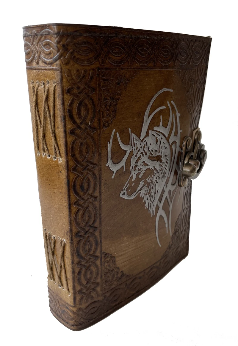 wolf custom design personalize vintage leathers journal Classic Leather Hardcover Diary 2022 double color antique  blank book