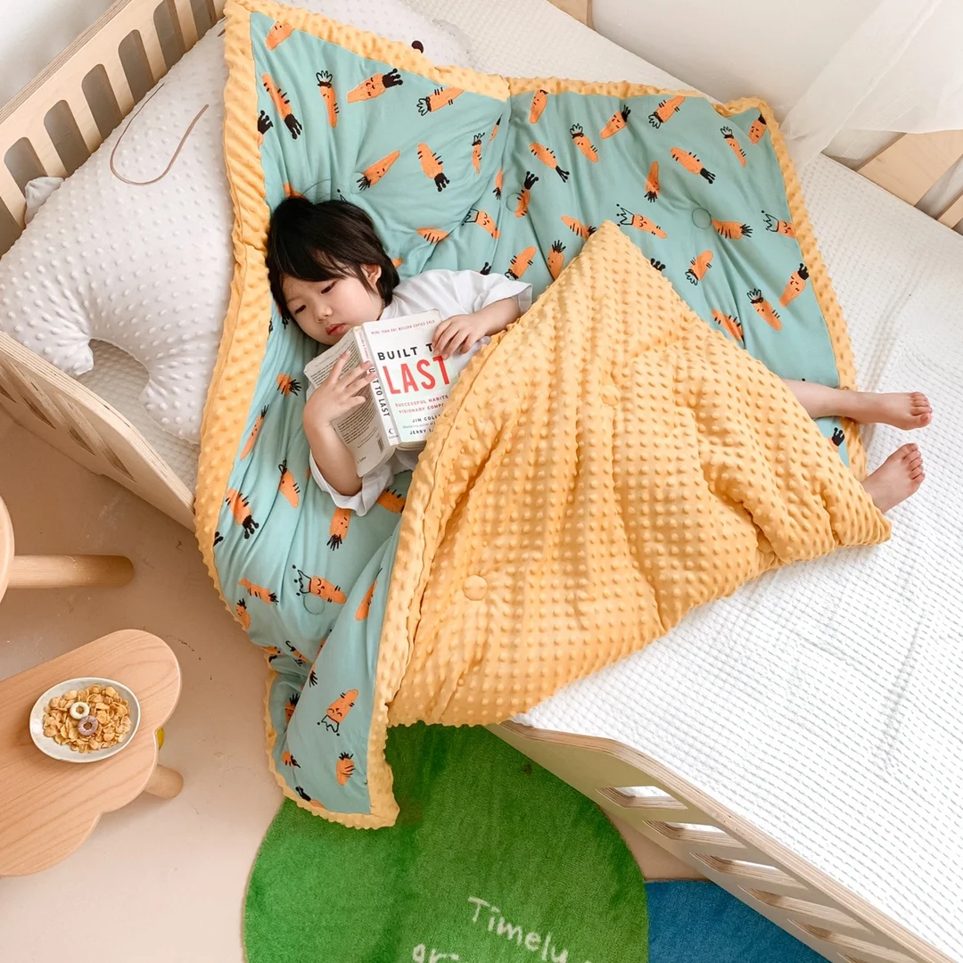 Cartoon Printed Soft Warm Double Layer Baby Blanket Comforter Quilt Cover With Dotted Backing