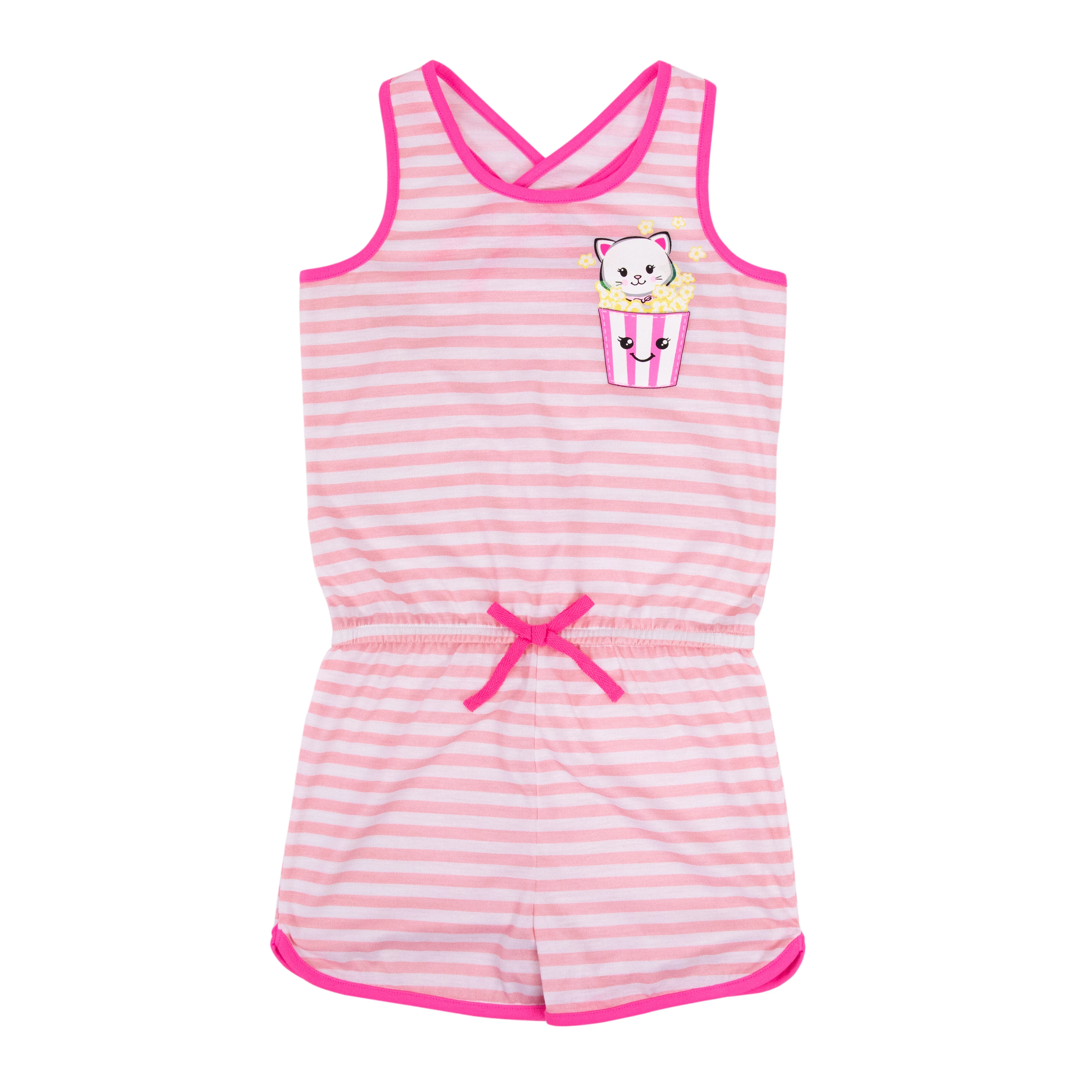 
WM approved factory kids girls tops striped pink flame resistant sleepwear sleeveless rompers pajamas jumpsuit 