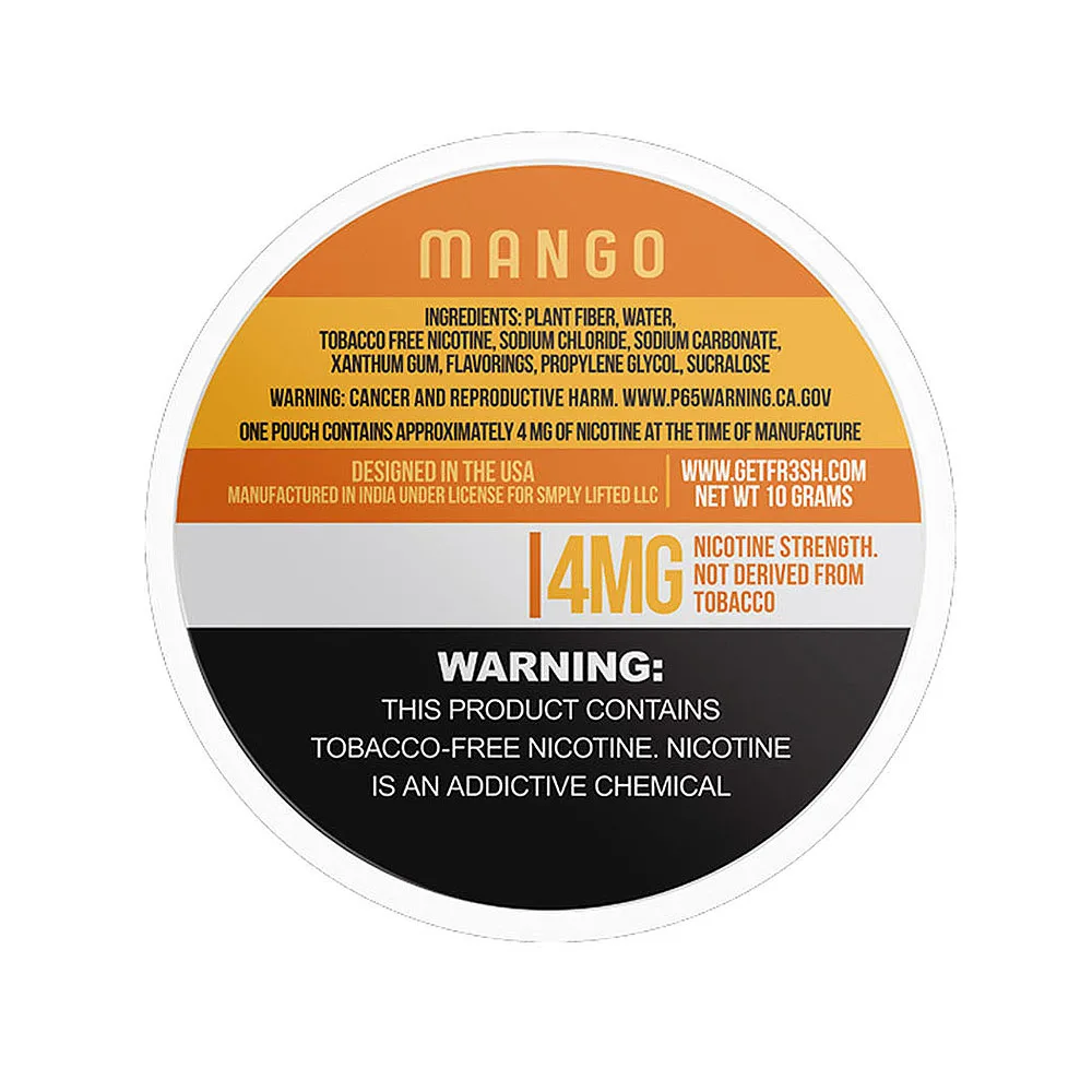  Fr3sh ароматизированный манго на основе США табачные пакеты с никотином без табака 4 мг