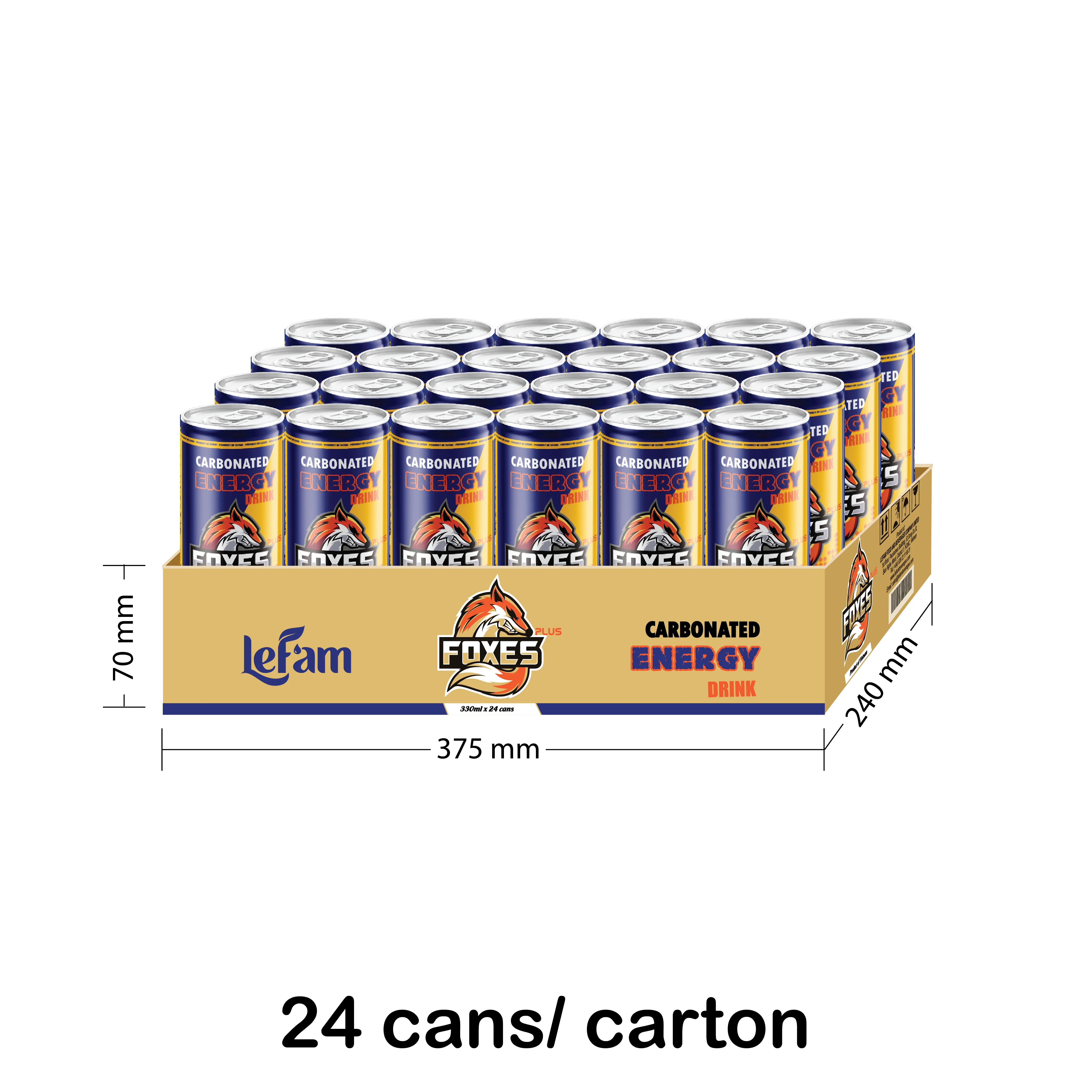 Bebida Energia carbonatada Lata de Aluminio FOXES PLUS OEM Lefam Refresco Etiqueta Privada HACCP Certificados completos