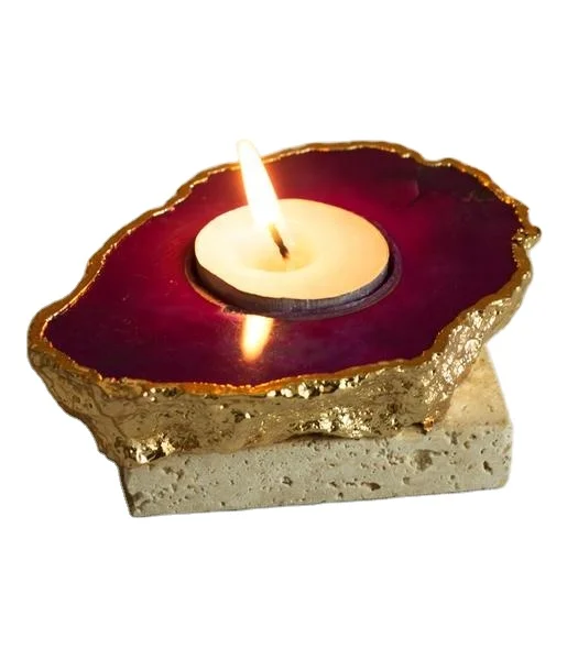 Natural Handmade Pink Agate Candle Holder For Home Decoration From India | Agate Diya (Pink) | in Factory Price from India .