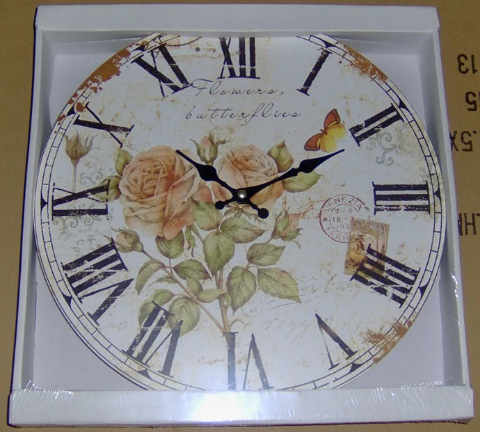ANTIQUE VINTAGE RETRO ROUND MDF WALL CLOCK