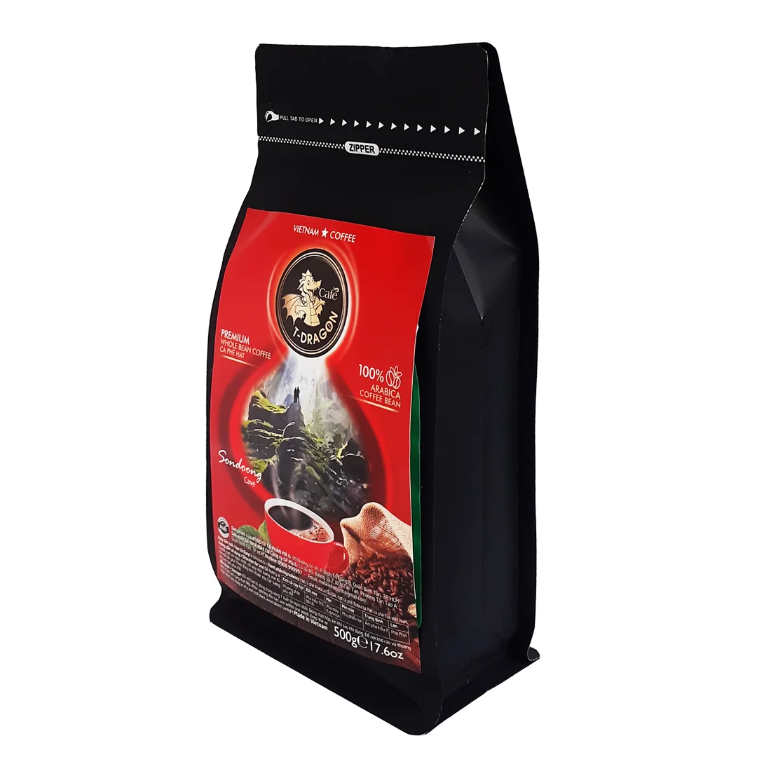 Vietnam Premium Quality Bag Packaging Sugar-Free CAFE T-DRAGON - PREMIUM WHOLE BEAN - ARABICA COFFEE BEAN