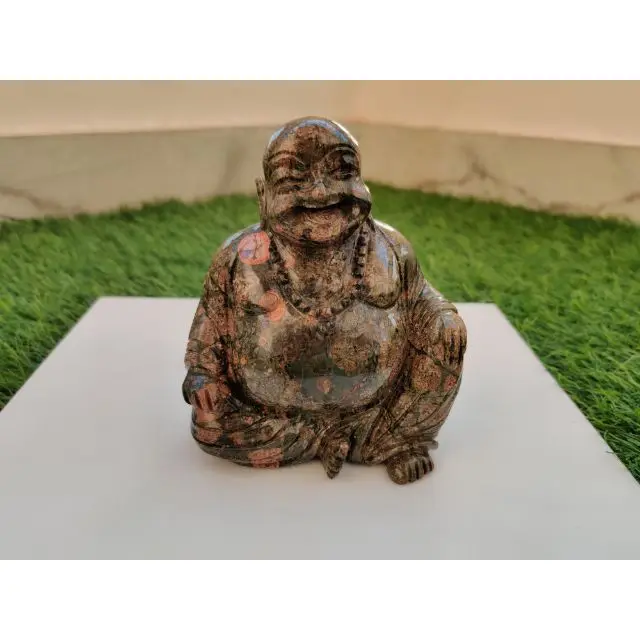Unakite Laughing Buddha Natural Crystal Hand Carved Healing Stone Black Obsidian Buddhas Statue for wholesale