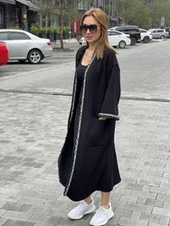 Женский длинный вязаный шерстяной кардиган с бахромой