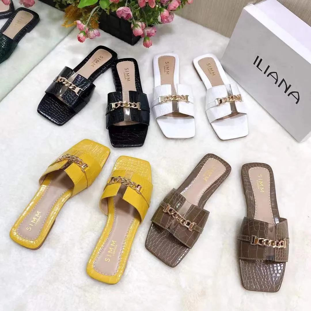 2022 Low Price Soft and Comfortable RTS Slip On Flats Square Head Sandals for women open toe slippers