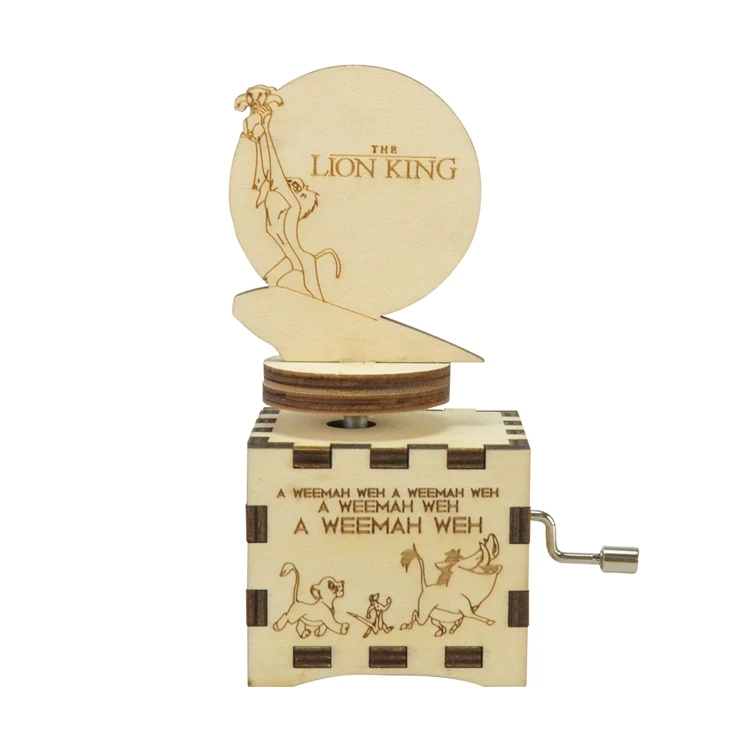 Wooden hand crank top part rotating music box lion king
