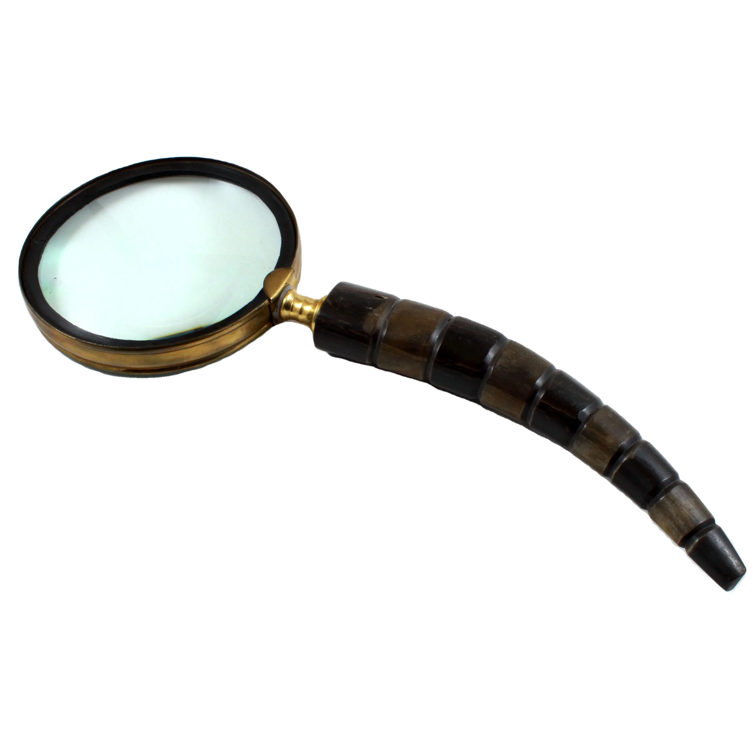 Brass Nautical Hand held Magnifier Magnifying glass Lens with Beautiful Horn type Curve Handle Grip
