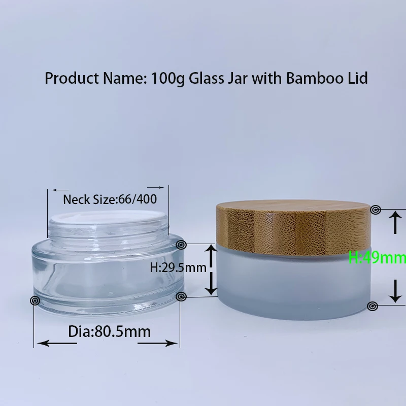 Eco Friendly 100g Cosmetic Jars Eye Cream Wood Lid Container Glass Skin Care Face Cream Packaging Jar with Bamboo Lid