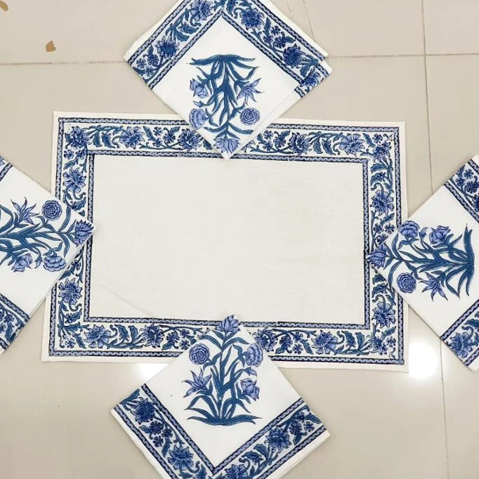 Hand Block Print Table Mat Set With Napkin Beautiful Hand Block Printed Cotton Table Cover Handmade Table Cover