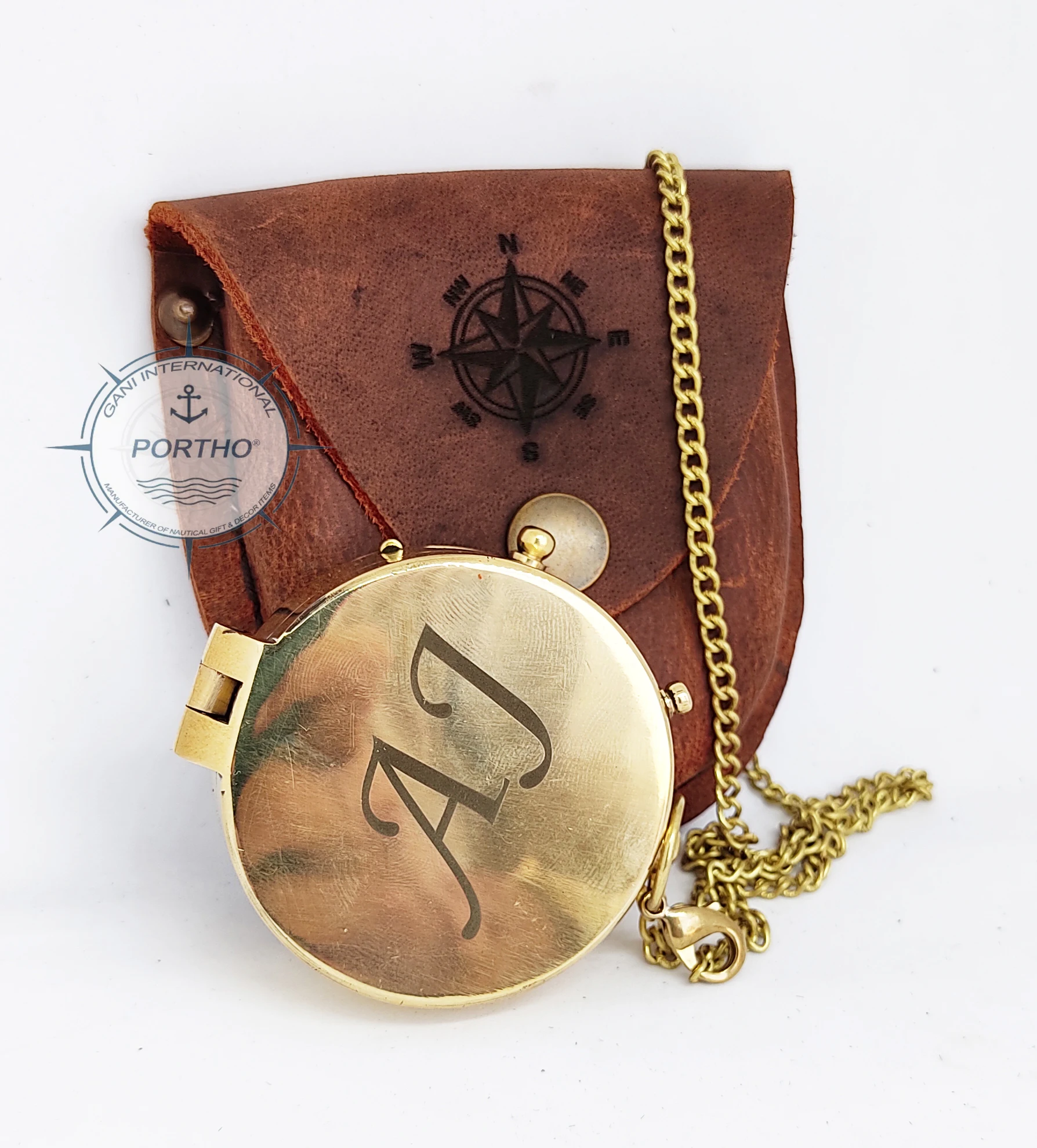 Nautical Brass Pocket Compass With Leather Case Anniversary Gift Engraved compass Camping