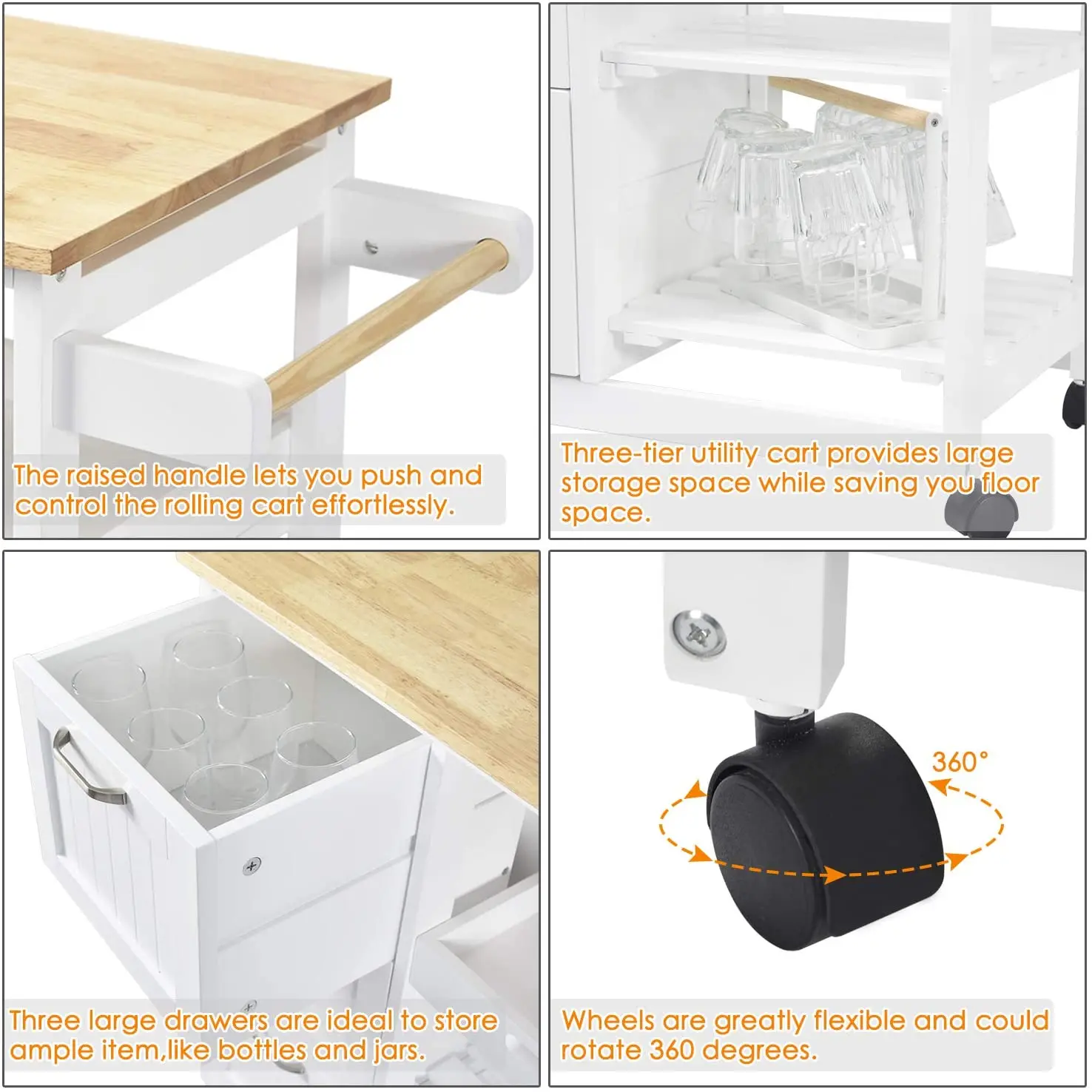 Kitchen Island Cart,Industrial Kitchen Bar&Serving Cart Rolling on Wheels Utility Storage Trolley with 3-Tier Wine Rack Shelves